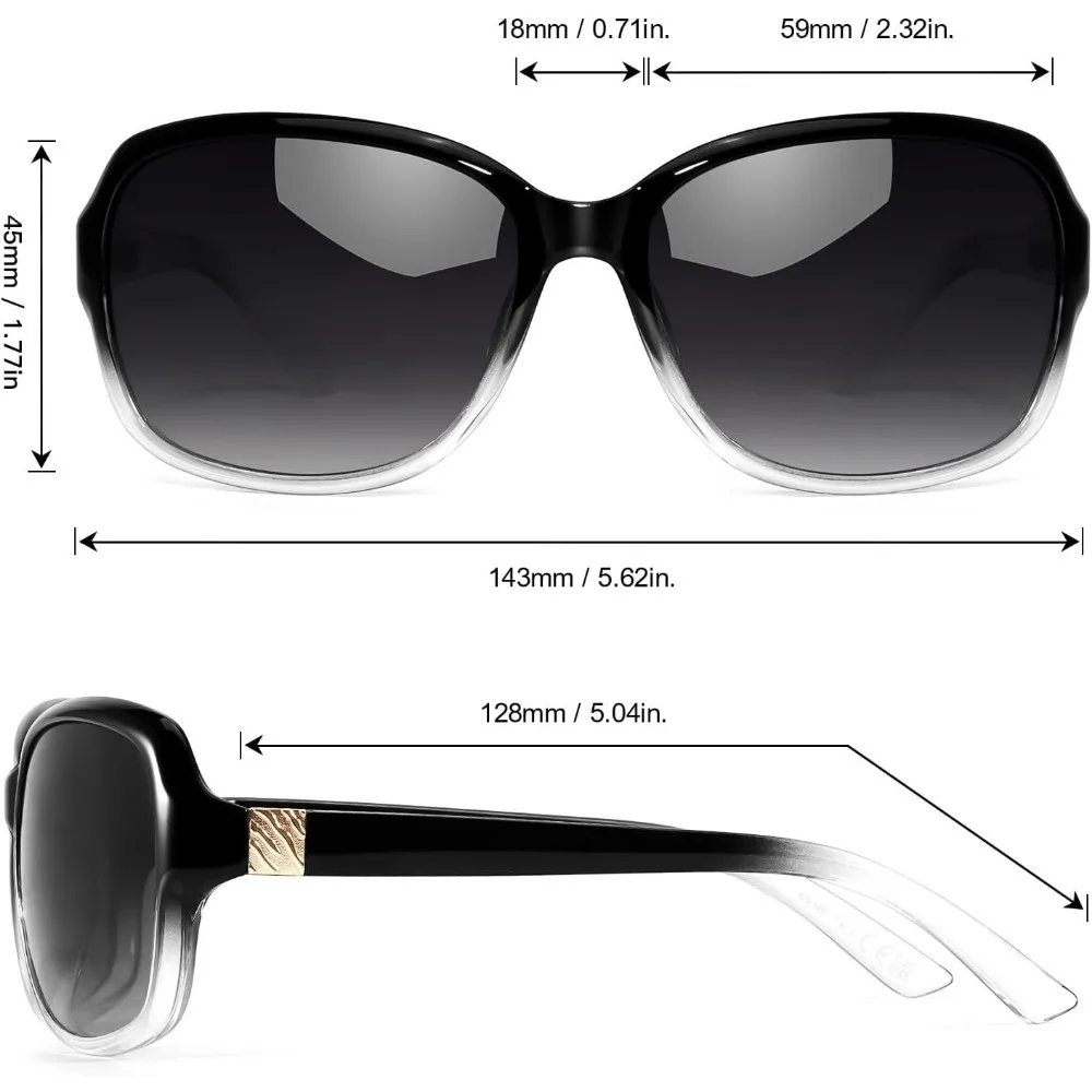 Lightweight Square Frame with Polarized Shade Gradient Black Sunglass