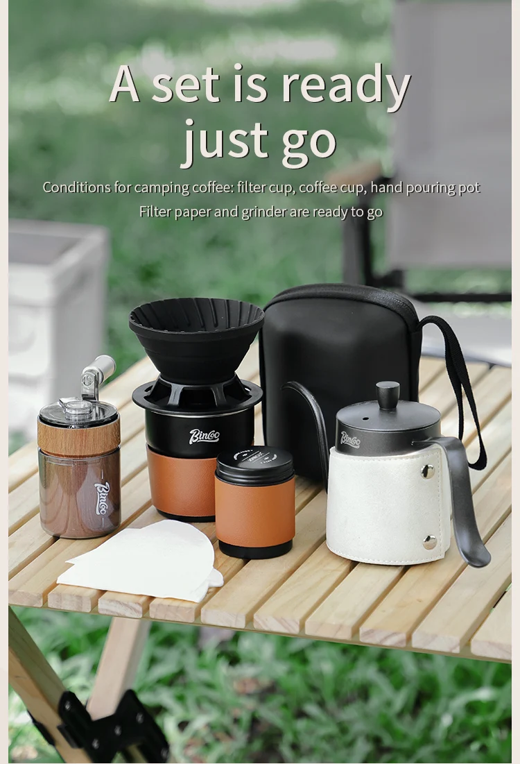 S75b93df8ed0b49f3b2a21adae146cac8d BINCOO Coffee Equipment Portable Hand Brewed Coffee Set Coffee Manual Grinder Complete Set for Outdoor Camping Travel