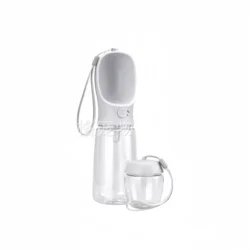 Portable Pet Feeding and Water Bottle with Built-In Food Dispenser - 350ml (White)