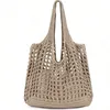 Women Crochet Tote Bag Hollow Beach Bag Large Capacity Fashion Knitted Bag Solid Color Simple Shopping Bag for Travel Vacation 6