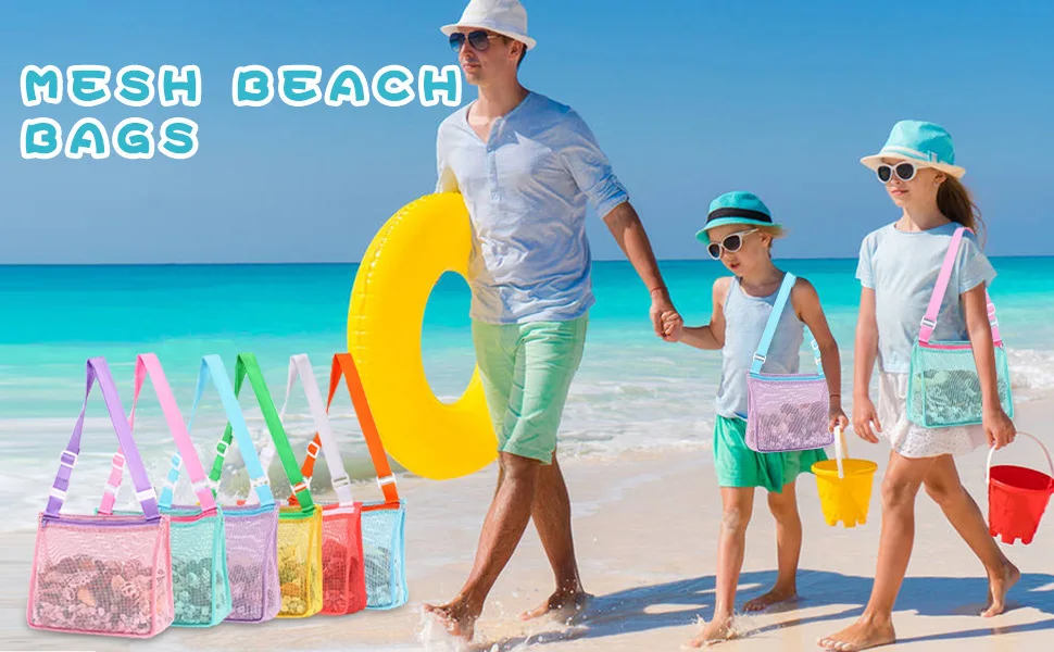 Beach Toy Mesh Bag Kids Shell Storage Bags Beach Toy Seashell Mesh Pool Bag Sand Toys Swimming Accessories for Chlid 수영가방 mesh beach bag mesh bag
