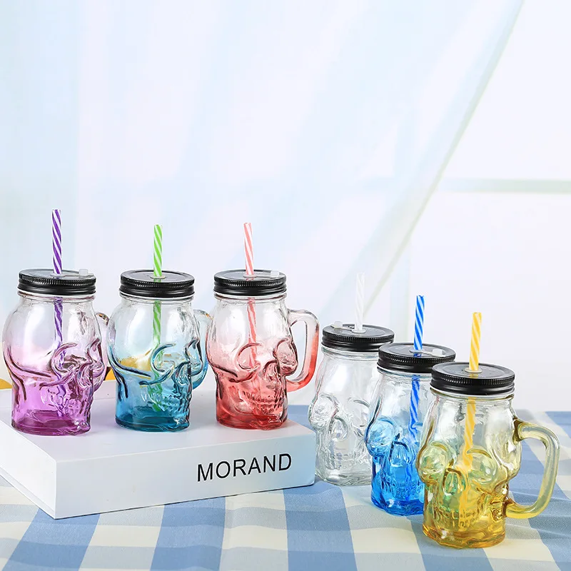 GLASS SKULL DESIGN 16OZ WITH HANDLE BOTTLE