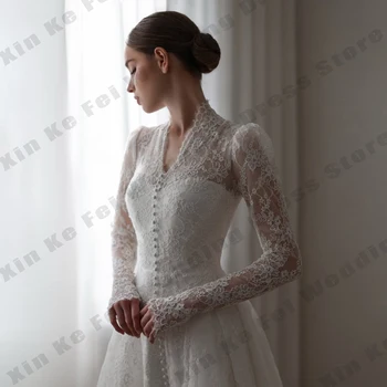 Abiti da sposa da donna musulmana Elegante collo alto Manica lunga Abiti da sposa principessa Abito da sposa formale per feste Robe De personalizzato