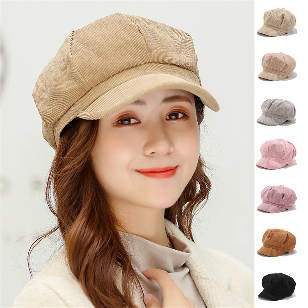 

Ladies Womens Girls Corduroy Baker Boy Peaked Cap Winter Newsboy Hat Women Snapback Octagonal cap Spring Autumn