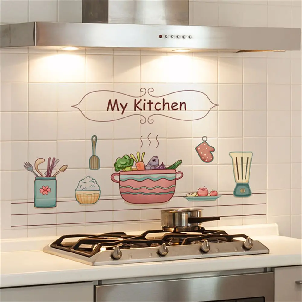Cute Kitchen Transparent Wallpaper Oil Proof Sticker High Temperature Resistant Wall Sticker Wallpaper Home Wall Decoration