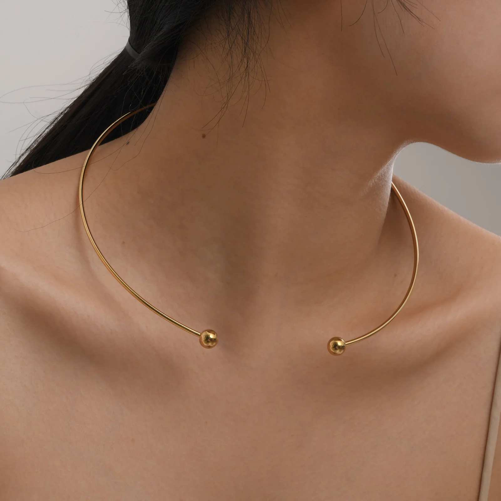 Choker Necklace 1 PC 2mm Stainless Steel Collar Choker Necklace Gold Color Round Open Collar Jewelry Simple Fashion For Men Women