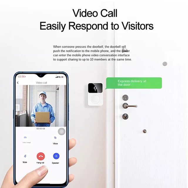 Tuya WiFi Video Doorbell Smart Home Wireless HD Camera Motion Detection Wireless Rechargeable Battery Outdoor Visual Doorbell 4