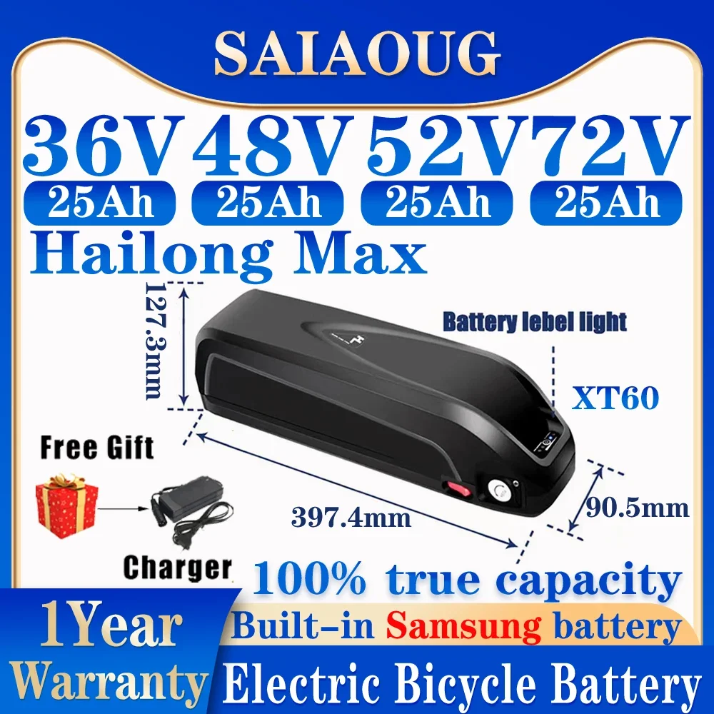 

Original 36V48V 52V 72V Battery 20AH 25AH 30AH ebike Battery Hailong Max Built-in BMS 350W 500W 1500W 2000W BBS02 BBS03 BBSHD