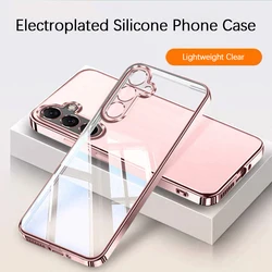 Luxury Soft Silicone Plated Phone Case - Elegant Thin TPU Back Cover - Galaxy S23+ (Pink)