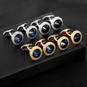 High Grade Men's Jewelry Luxury Zircon Cufflinks Classic Round Shirt Cuff Buttons Alloy Wedding Suit Accessories Business Gift