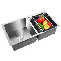 Stainless Steel Double Bowl Drop-in Kitchen Sink Noise Reduction Efficient Drainage Anti-Condensation Easy to Clean 3
