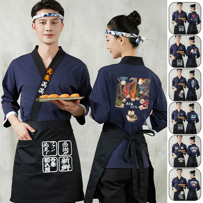 

Japanese Style Chef Coat Sushi Restaurant Kimono Cook Uniform Shirts Waiter Overalls Chef Work Clothes Tops Jackets