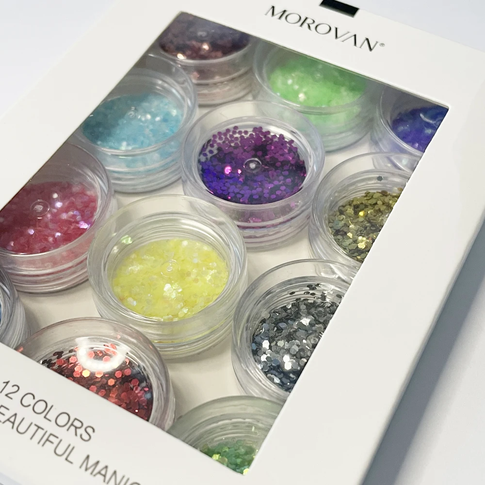12 Colors Holographic Sequins Glitter Powder for Nails Nail Art Kits 3D Glitter Metallic Shining Flakes Acrylic Powder Decor