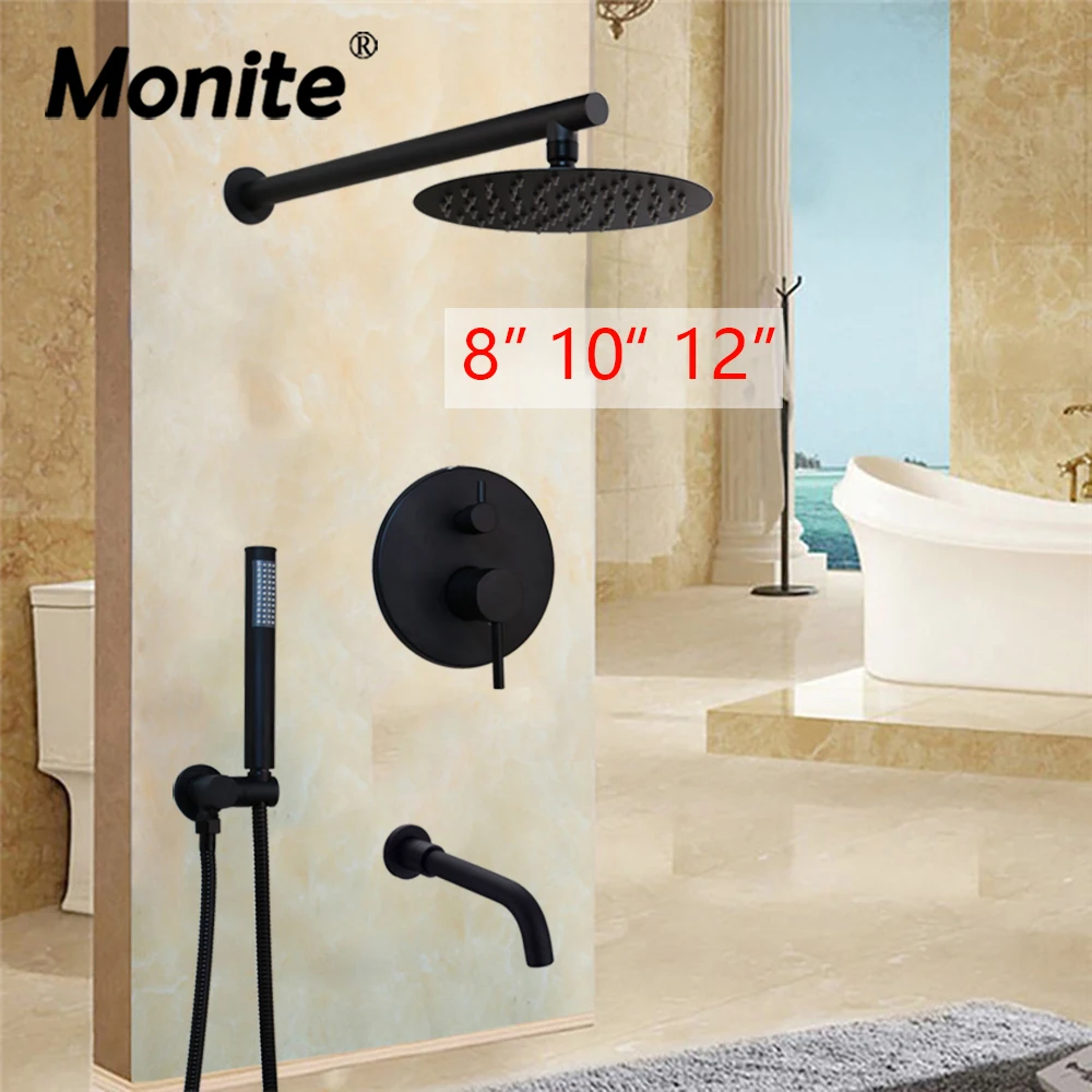 

Матовый черный трехсторонний набор для ванной и душа Monite, смеситель для ванны, наполнитель для ванны, смесители, смесители для горячей и холодной воды, смеситель для душа для ванной комнаты