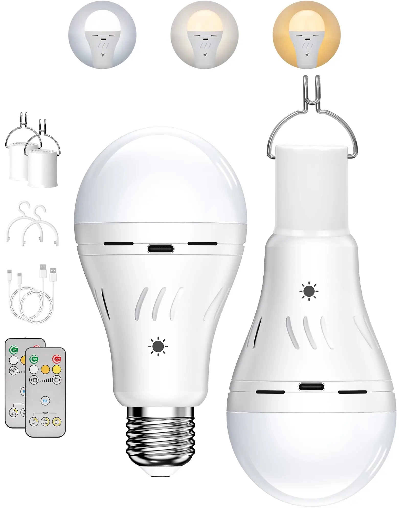 Rechargeable Bulbs Suitable for E27 with Remote Control 9 W Long Battery Life Adjustable Brightness White/Warm Light for Camping