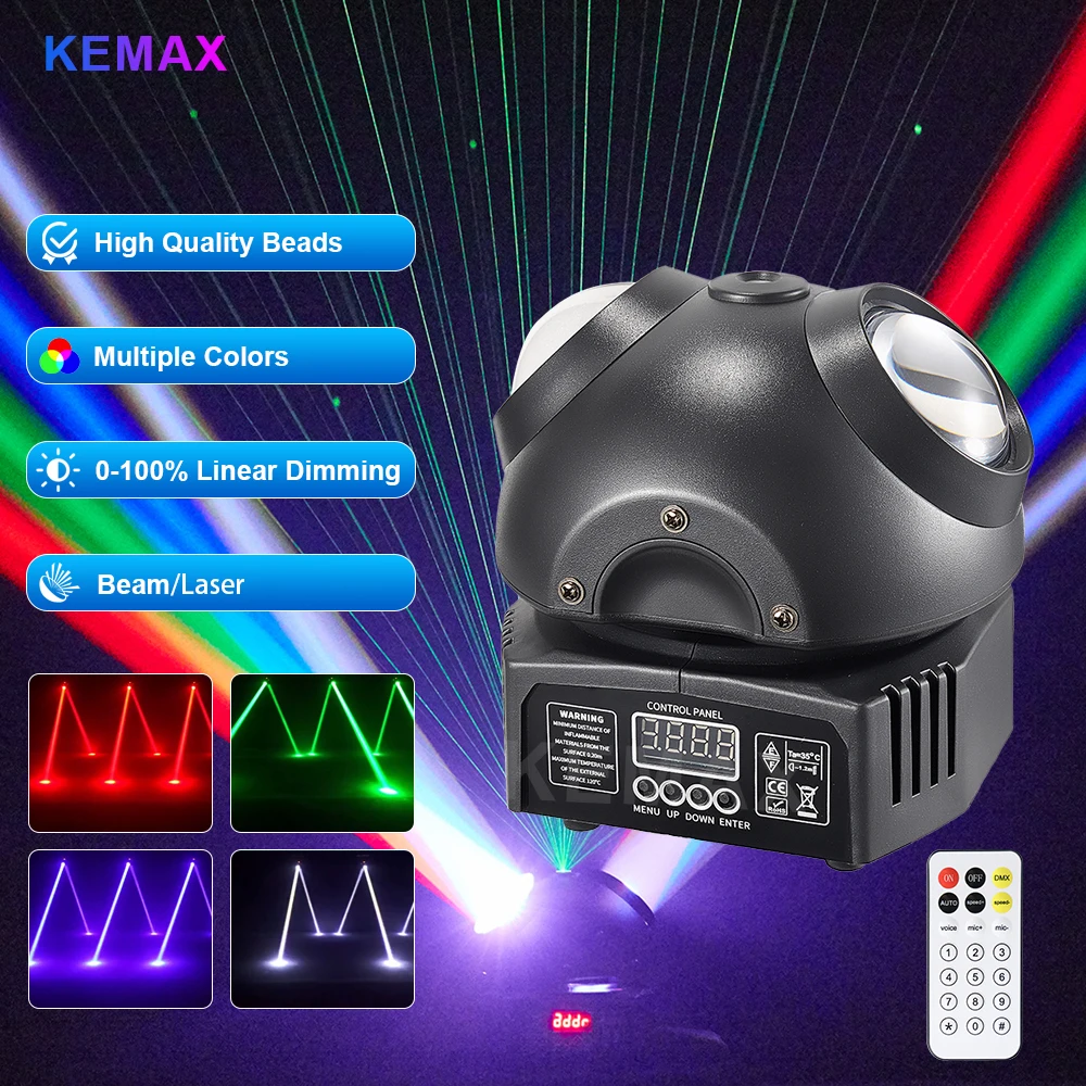 36W DJ Lights Remote Control LED Beam Mobil Moving Head RGBW Disco Party Effect Light DMX Strobe Stage for Karaoke Christmas Bar