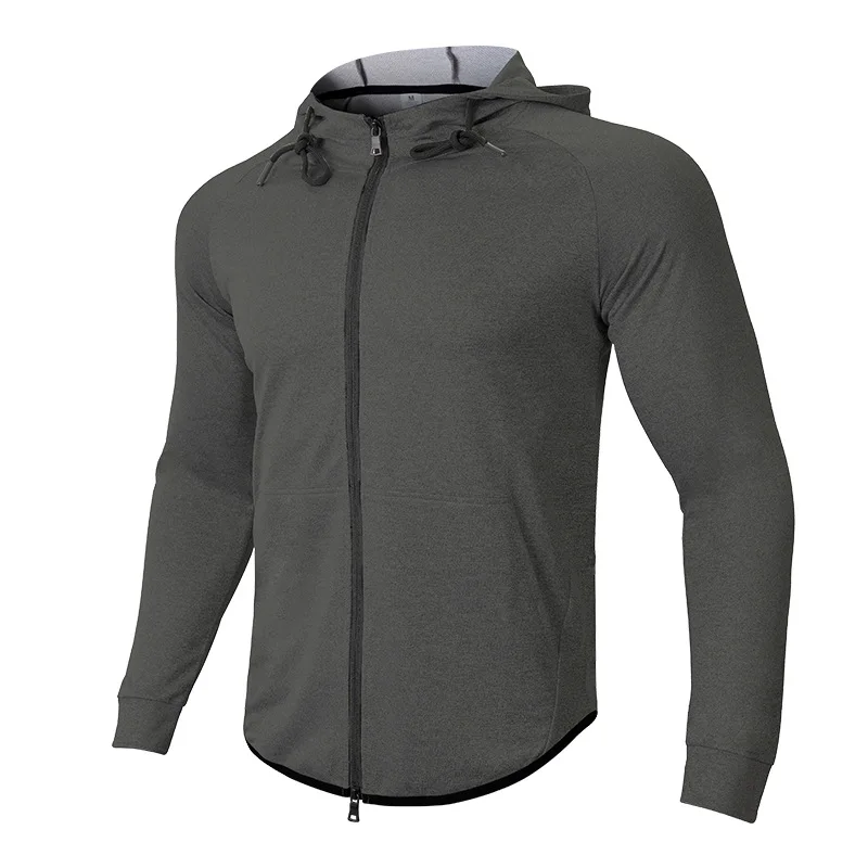 Stand Collar Sports Coat Men's Autumn Outdoor Running Suit Hooded Cardigan Stretch Black Fitness Suit