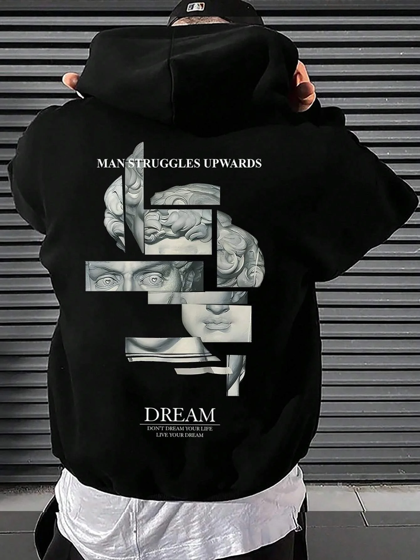 Cotton Men's Manfinity EMRG Loose Fit Men's Slogan Graphic Drawstring Hoodie, Long Sleeve, Going Out, Casual
