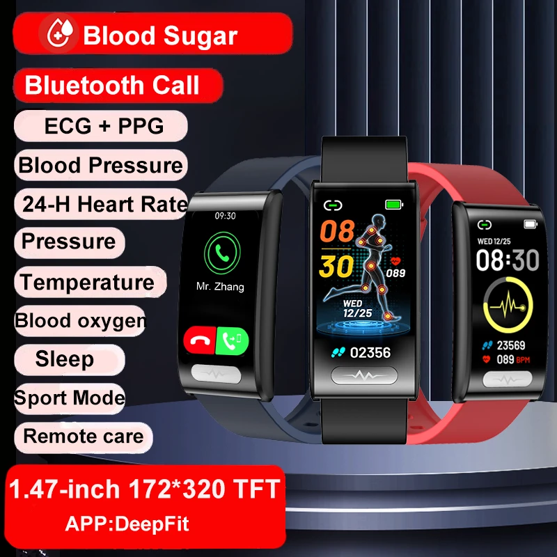 

Blood Sugar Smart Watch Sports ECG Smart Watch Full Touch Screen Men Bluetooth Call Photography Music Remote Control Smart Band