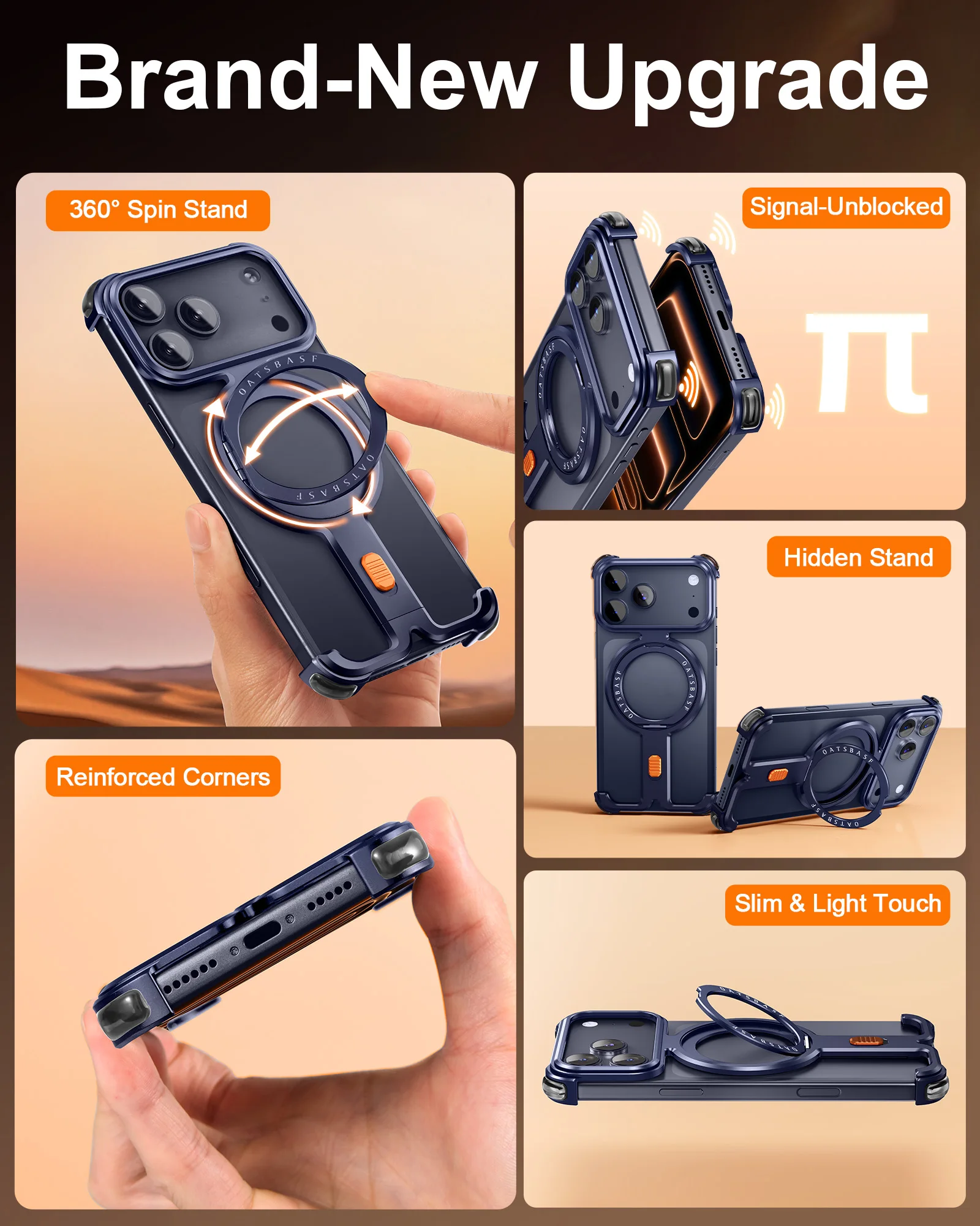 Eary for iPhone 17 Pro Max Aluminum Frameless Case Compatible for MagSafe 360°Rotate Stand Thicken Shockproof Protection Bumper