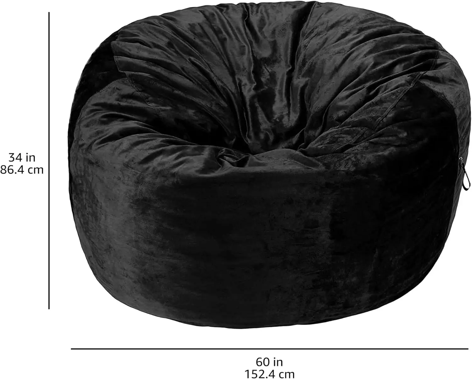 Basics Memory Foam Filled Bean Bag Chair with Microfiber Cover, 5 ft, Black, Solid