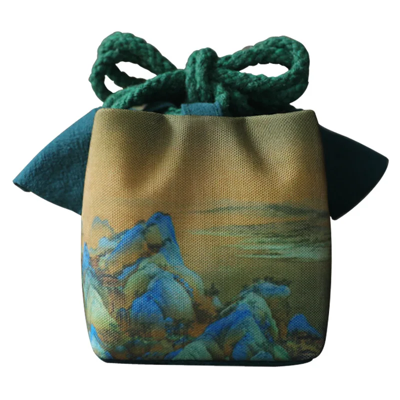 Portable Empty Fabric Bag Printed Cloth Bag Tea Cozies For Teapot String Linen Teapot Tied Tea Cups Teaware Storage ZC788