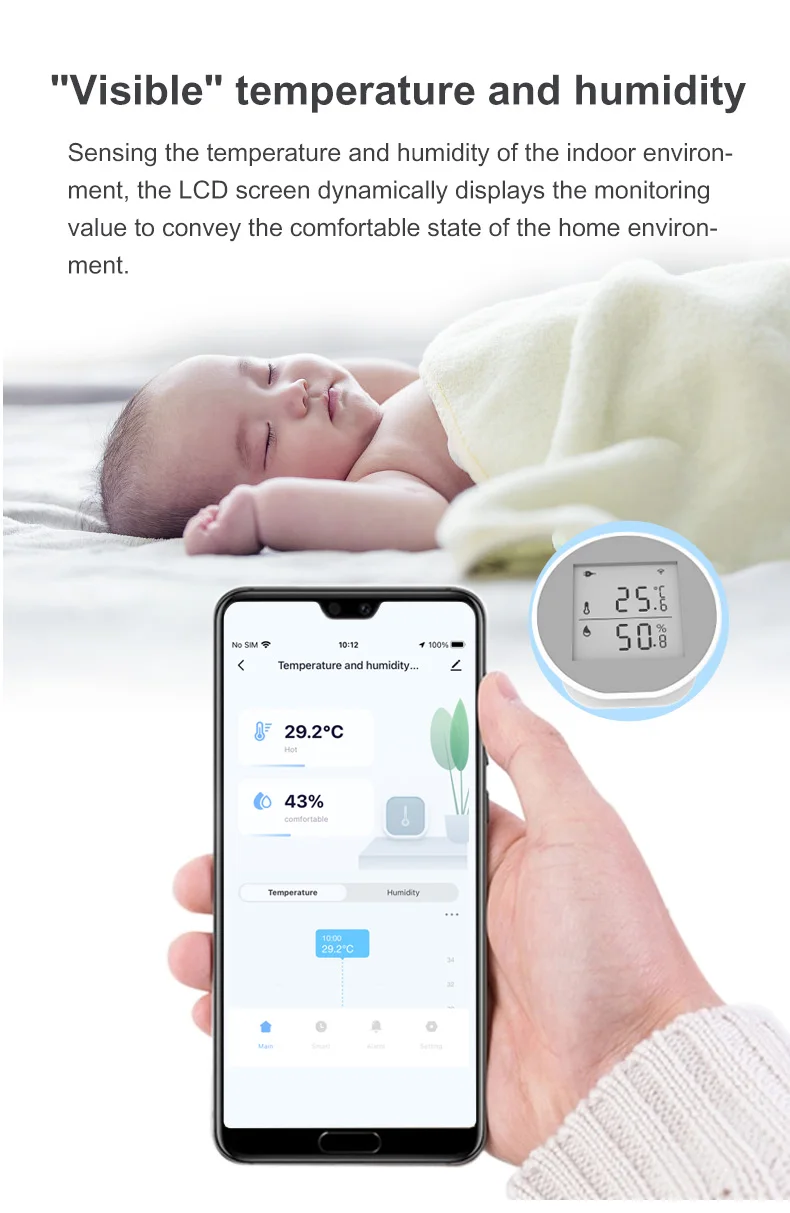 Tuya WiFi Temperature Humidity Sensor LCD Digital Display Thermometer Sensor 55d