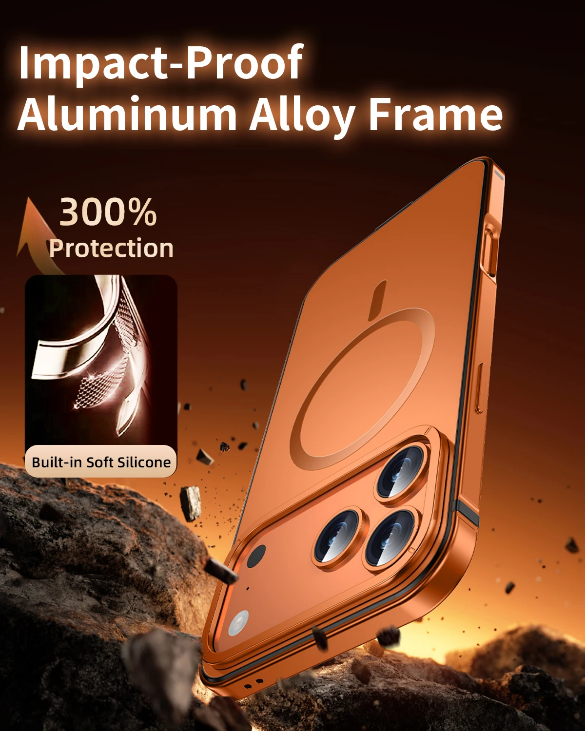 Heavy-Duty MagSafe Compatible Alloy Frame Case with Shockproof Protection & Magnetic Ring