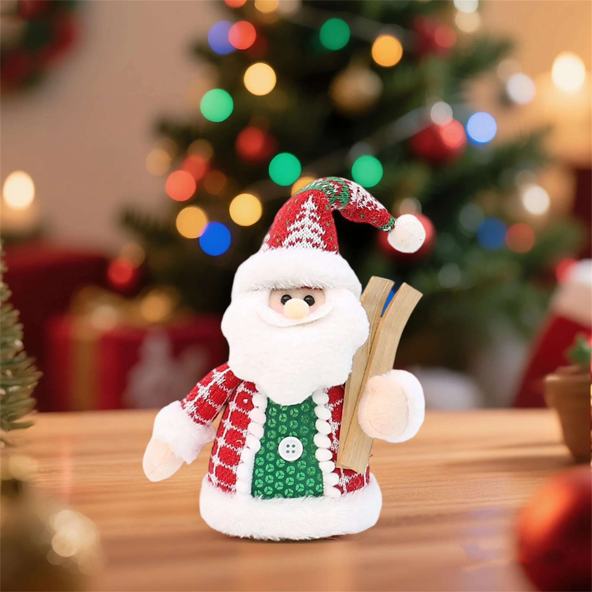 Festive Christmas Mini Plush Ornaments Set with Santa Snowman and Reindeer Figures for Home Party Decorations and Tabletop