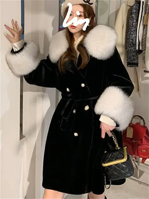 Manteau à capuche en fausse fourrure pour femme, Long et chaud, doublure en  coton, noir, hiver, 2023 - AliExpress