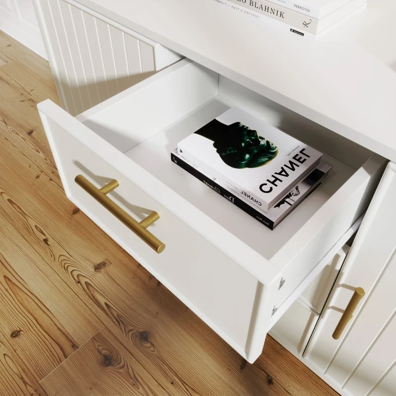 2-door 3-drawer Cabinet, White Door Box With Drawers, Adjustable Storage Cabinet, Living Room Bedroom, White - H75 /B120/T40 Cm – Detail 7