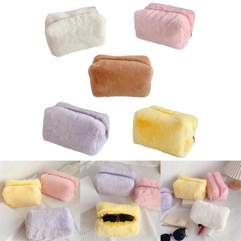 

Portable Plush Makeup Bag in Sweet Colors Durable Cosmetic for Beauty