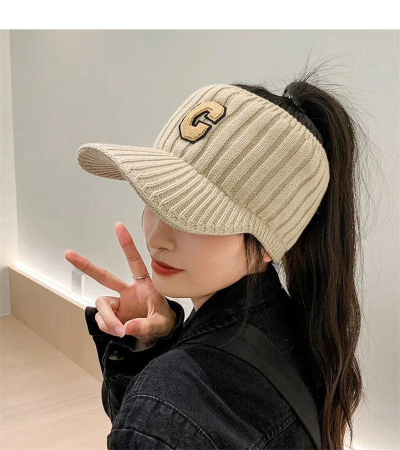 Căciulă de schi casual pentru femei, cu litere C solide, sport, unisex, iarnă caldă, vizor, pălării de agrement, șapcă gorros_voghion.com