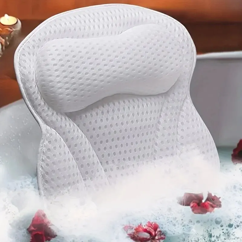Bath Pillow Ergonomic Bathtub Spa Pillow With 4D Air Mesh Technology 6 Suction Cups