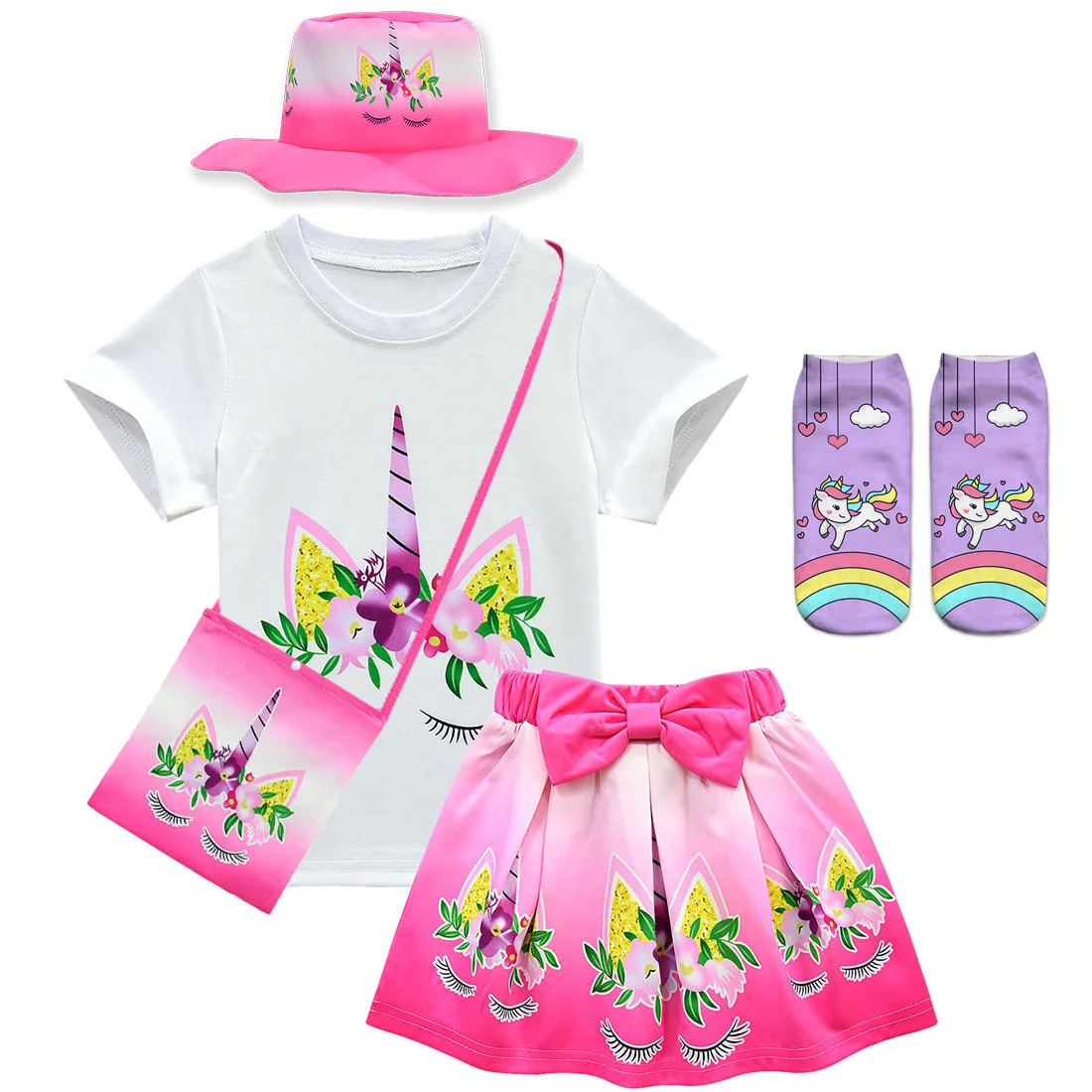 

Girls Clothing Sets little girl Summer Children Sets Toddler Kids Baby Short sleeve unicorn T-shirt+Skirt Outfits Party clothes
