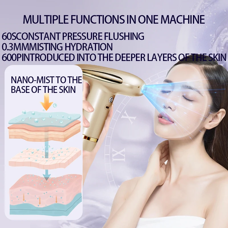 Red and blue light oxygen injector home face hydration spray gun nano essence import handheld instrument beauty salon dedicated