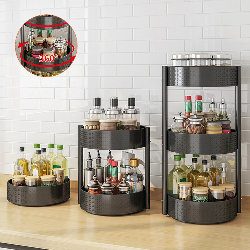 1/2/3 Tier Lazy Susan Organizer Turntable , Pantry Lazy Susan Spice Rack Organizer for Cabinet,Spice Rack for Kitchen,Black