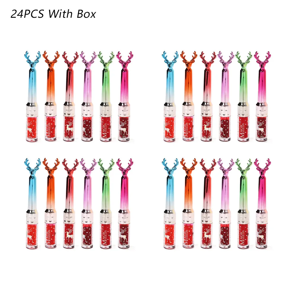 24Pcs Deer Horn Design Lip Tint Set 6 Colors Glossy Lipstick Long ...