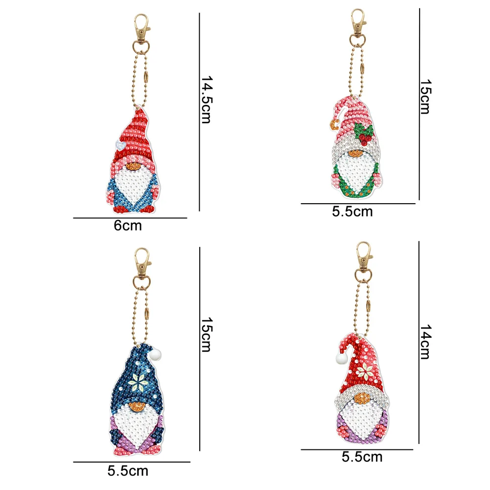 4pcs 5D DIY Diamond Painting Dwarf Shaped Keychain Pendant Craft Cross Stitch for Bag Purse Handbag Birthday Gift
