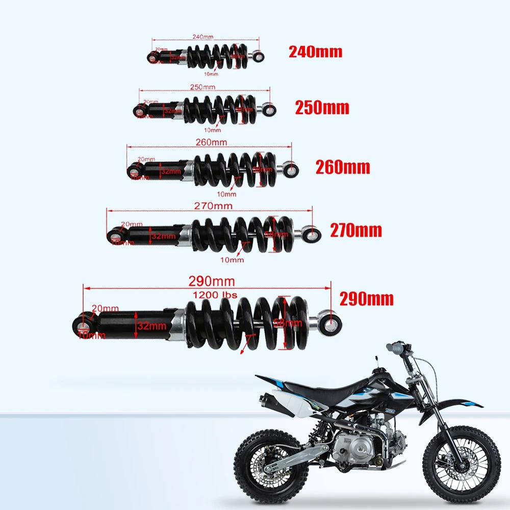240/250/260/270/290 Mm1200Lbs Ammortizzatore Posteriore A Molla Per Kit Di Protezione Anticaduta Per Moto Pit Bike Scooter