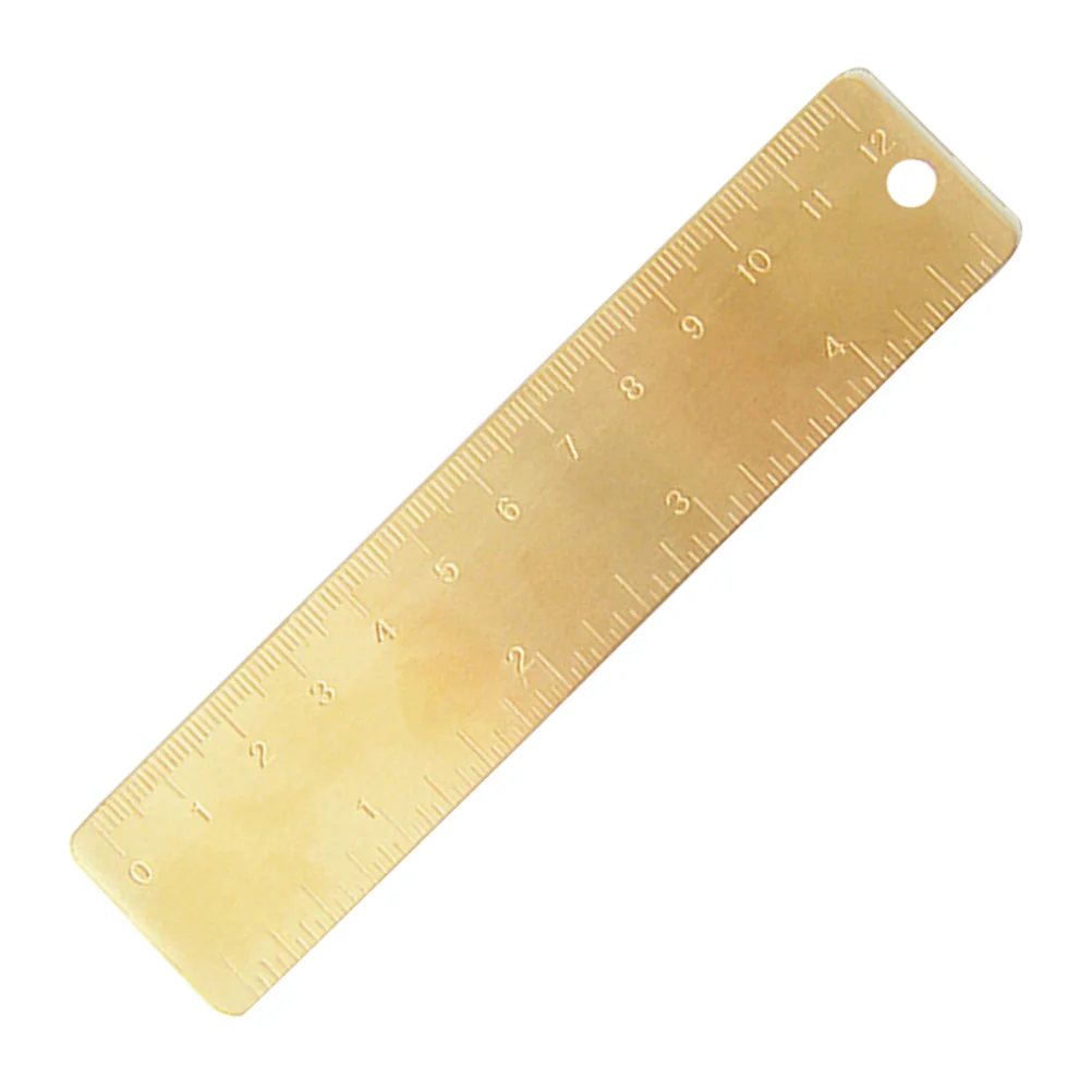 1PC Mini Retro Brass Ruler Engraved Handy Straight Scale Ruler with Round Hole