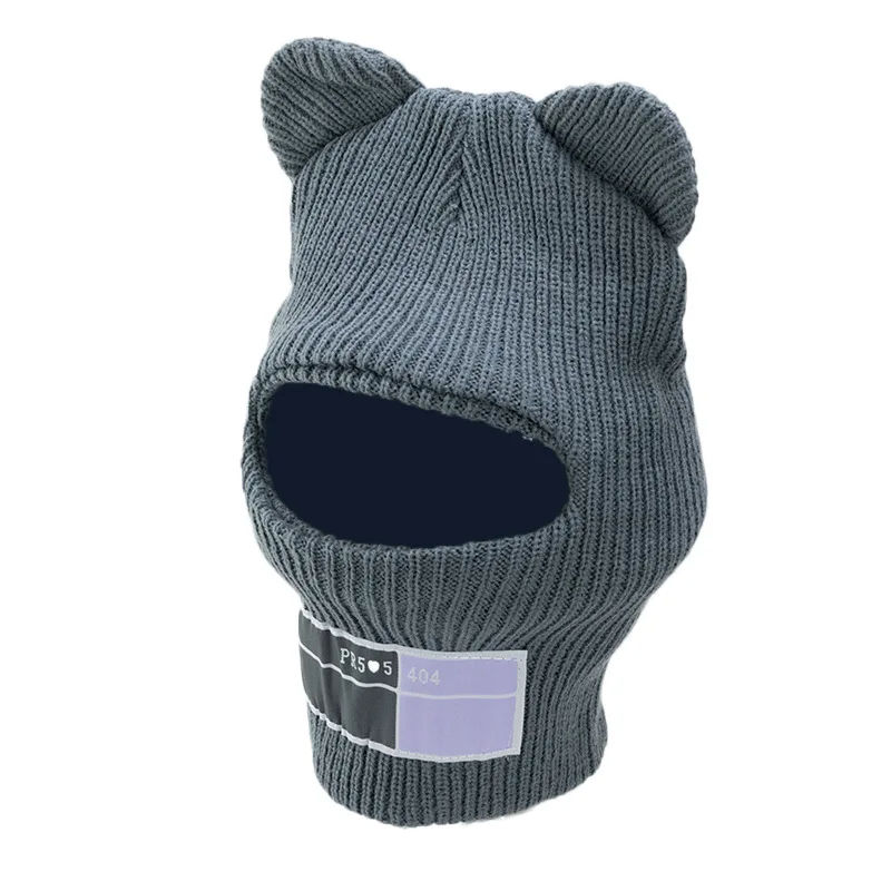 INS Black Cycling Winter Hats Unisex Funny Bear Ear Mask Hat Handmade Mouse Knit Bonnet Halloween Party Ski Mask Beanie Casqute winter cap for men Skullies & Beanies