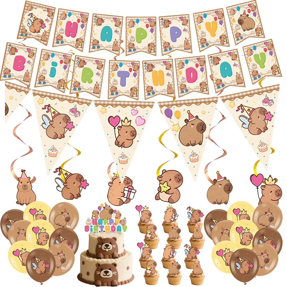 Cartoon Tier Capybara Thema Geburtstag Banner Wirbel hängen Cupcake Topper Ballon für Kinder Geburtstag Baby Shower Party Dekor