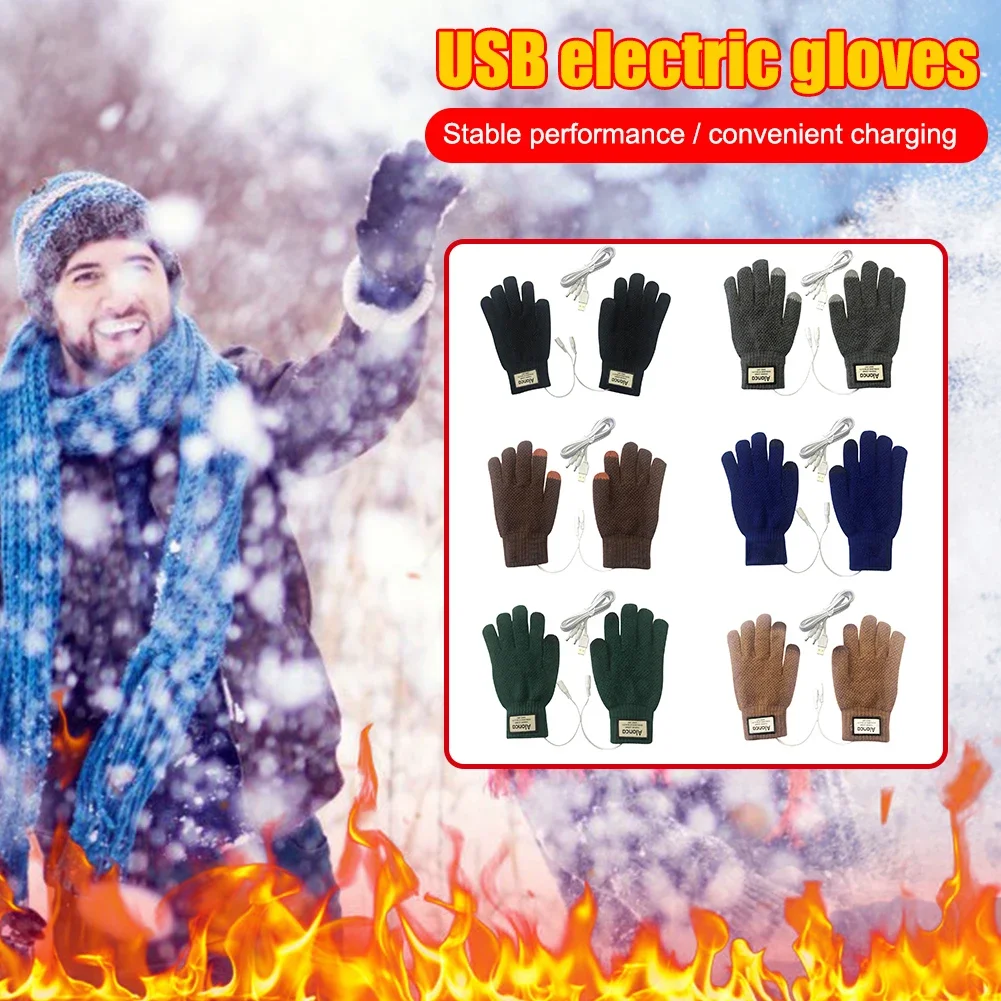 USB Warm Hand Heating Gloves Practical Windproof Constant Temperature Hand Warmer Soft Wearable Winter Mittens Men