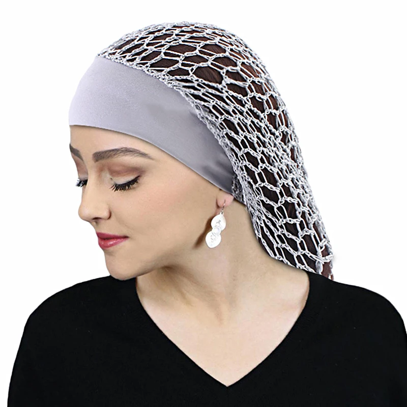 

Women Satin Turban Hats Hair Net Head Wraps Solid Color Night Caps Crochet Hat Wide Band Hairnet Sleeping Mesh