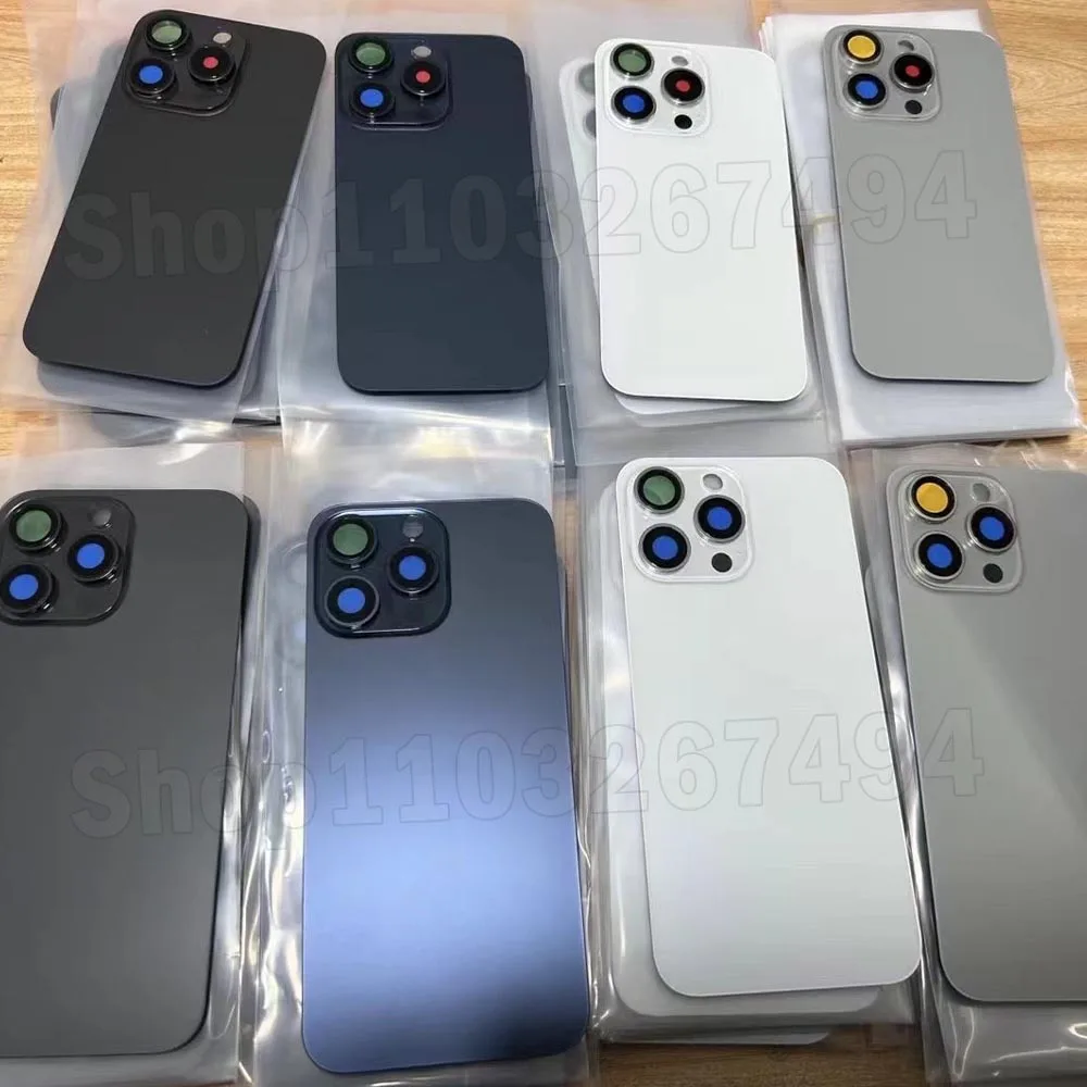 5pcs OEM Iron Plate Panel Back Glass Replacement For 14 Plus 15 Pro Max Broken Rear Door battery cover Housing Repair