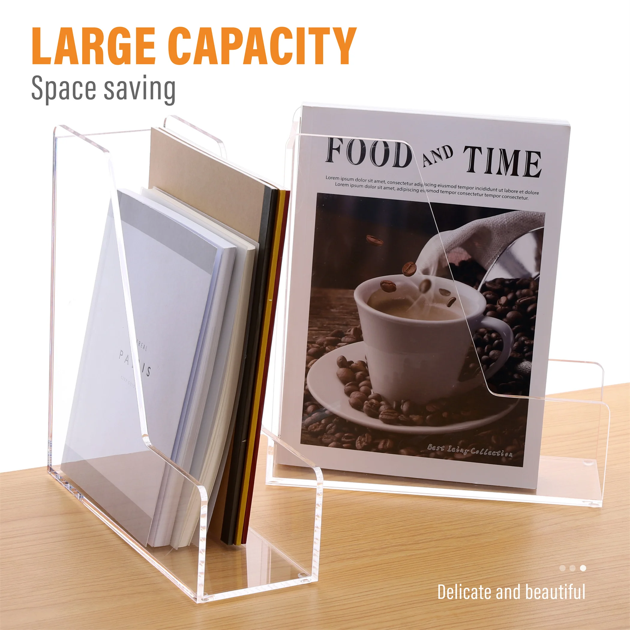 SANRUI Magazine File Holder Desk Organizer Clear Acrylic Vertical File Organizer for Office Home 2-Pack