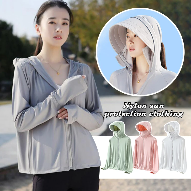 

Women's Ice Silk Breathable Sunscreen Clothes Big Hat Brim Sun Shade Heat Insulation Uv Protection Clothing Solid Color Coat