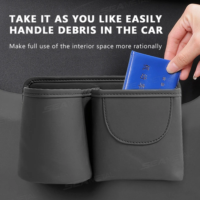 Premium PU Leather Car Storage Bag Organizer with Cup Holder