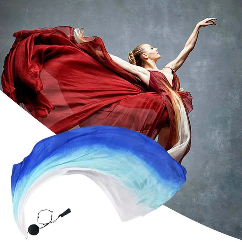 Dance Silk Veil Belly Dance Silk Scarf Veils Poi Streamer Gradual Colors Poi Flags With Ball Belly Scarf